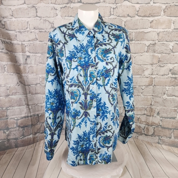 Roper Floral Pearl Snap Western Shirt  Powder Blue Feminine Cowgirl Size Large - Picture 3 of 15